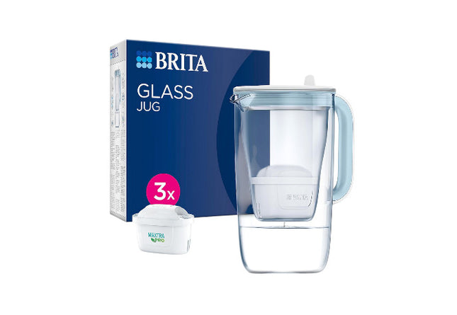 BRITA Light Blue Glass Water Filter Jug 2.5L + 3 MAXTRA PRO Filters – Starter Pack