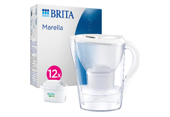 BRITA Marella Water Filter Jug White 2.4LAnnual Pack incl. 12x MAXTRA PRO All-in-1 Cartridge