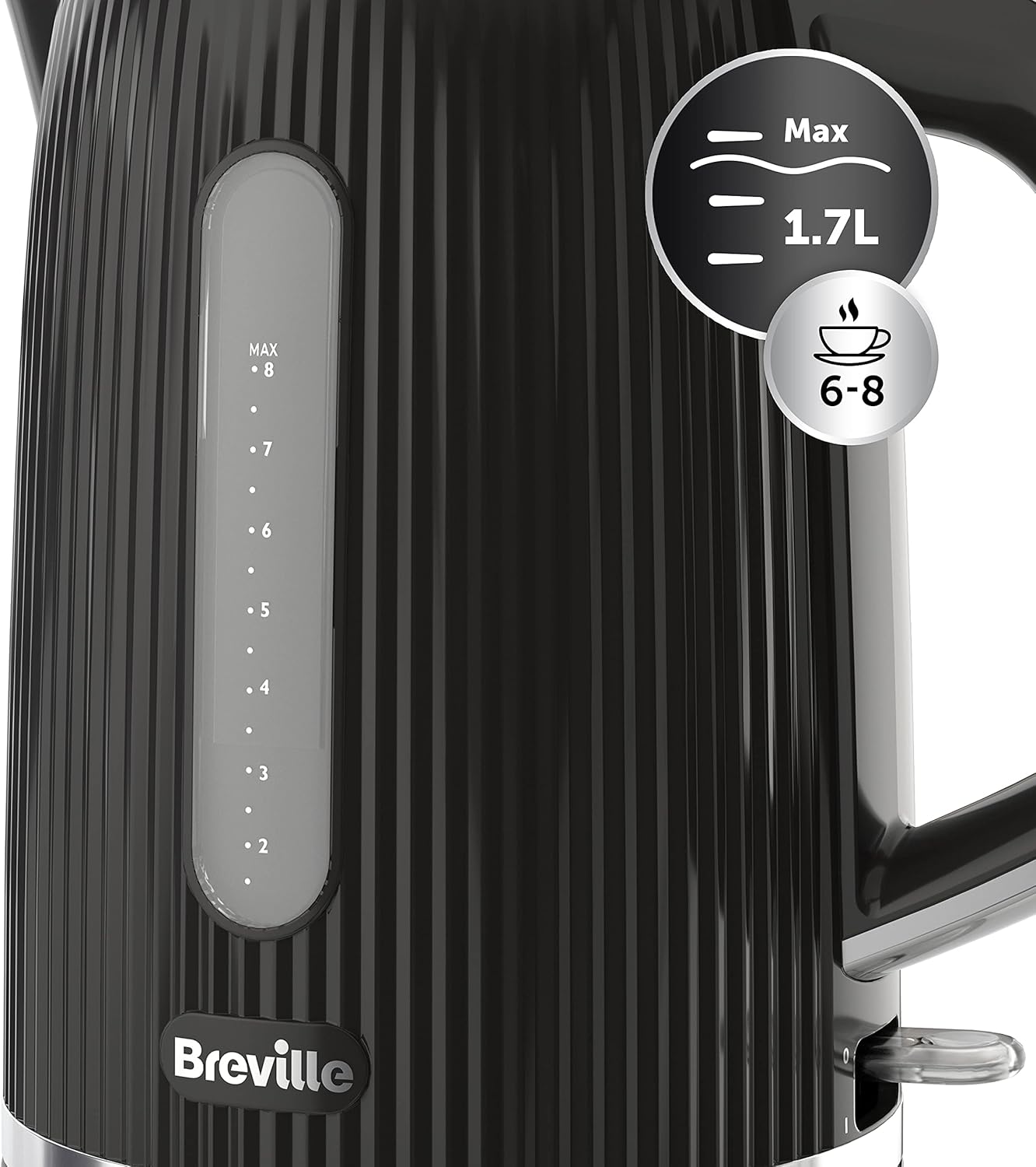 Breville Bold Black Electric Kettle 1.7L 3kW Fast BoilBlack & Silver Chrome VKT221