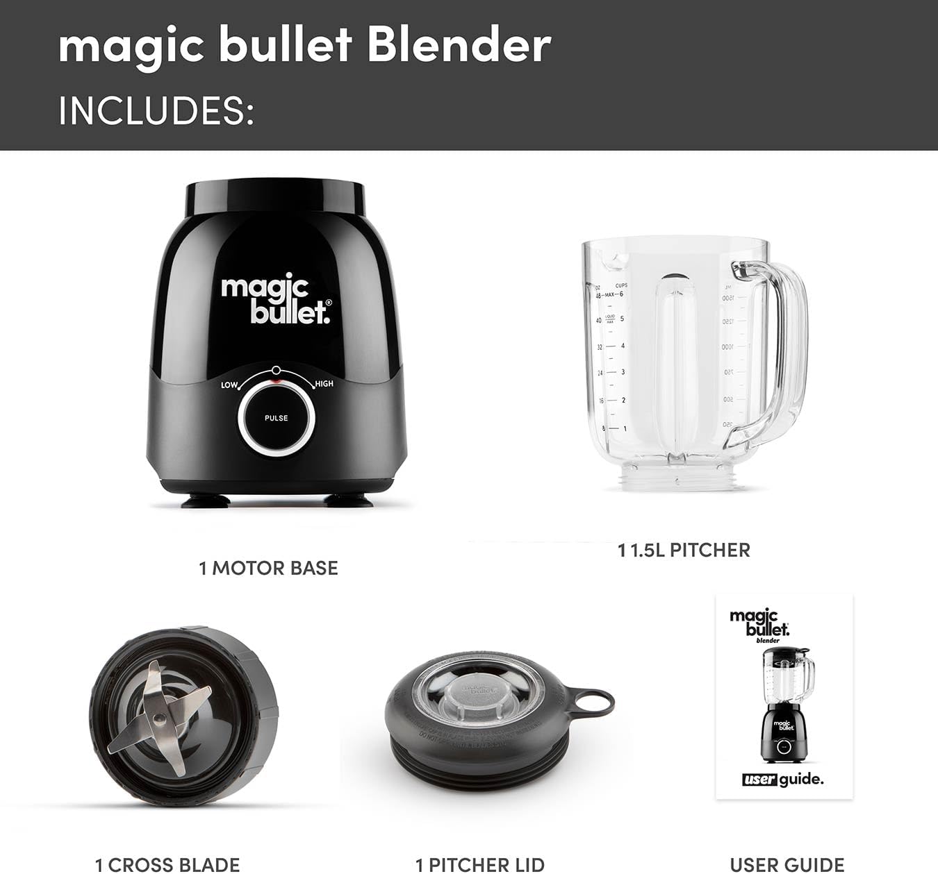 Nutribullet magic bullet Large Capacity Jug Blender Smoothie Maker in Black 1.5L Pitcher