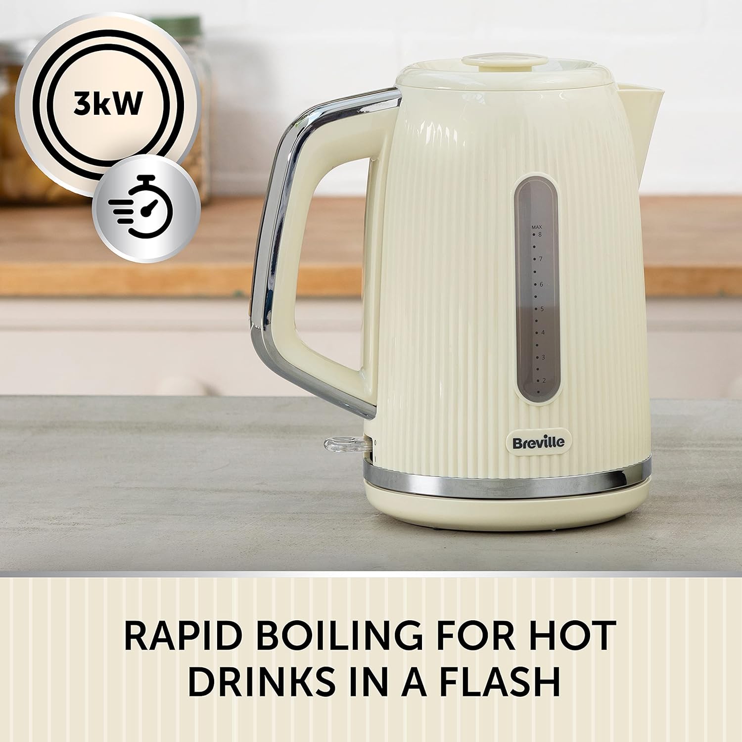 Breville Bold Vanilla Cream Electric Kettle 1.7L 3kW Fast Boil VKT223